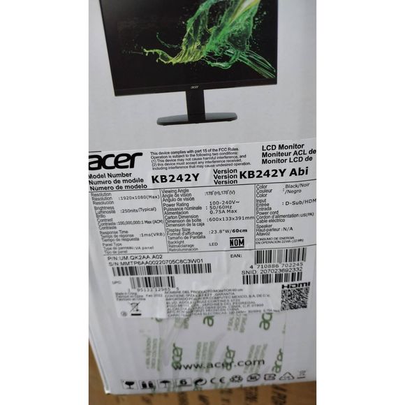 Acer KB242Y 23.8" (24") Full HD LED Computer Monitor AMD FreeSync 75hz - Picture 3 of 7